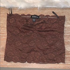 Bebe lace cropped tube top